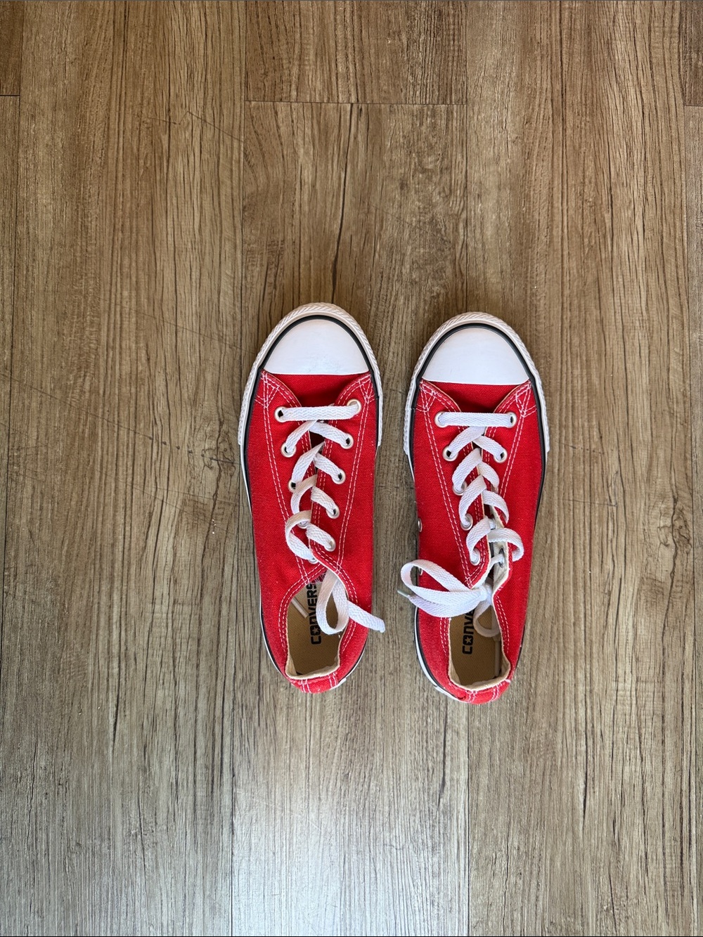 Converse Kids Red and White Low-Top Canvas Sneakers
